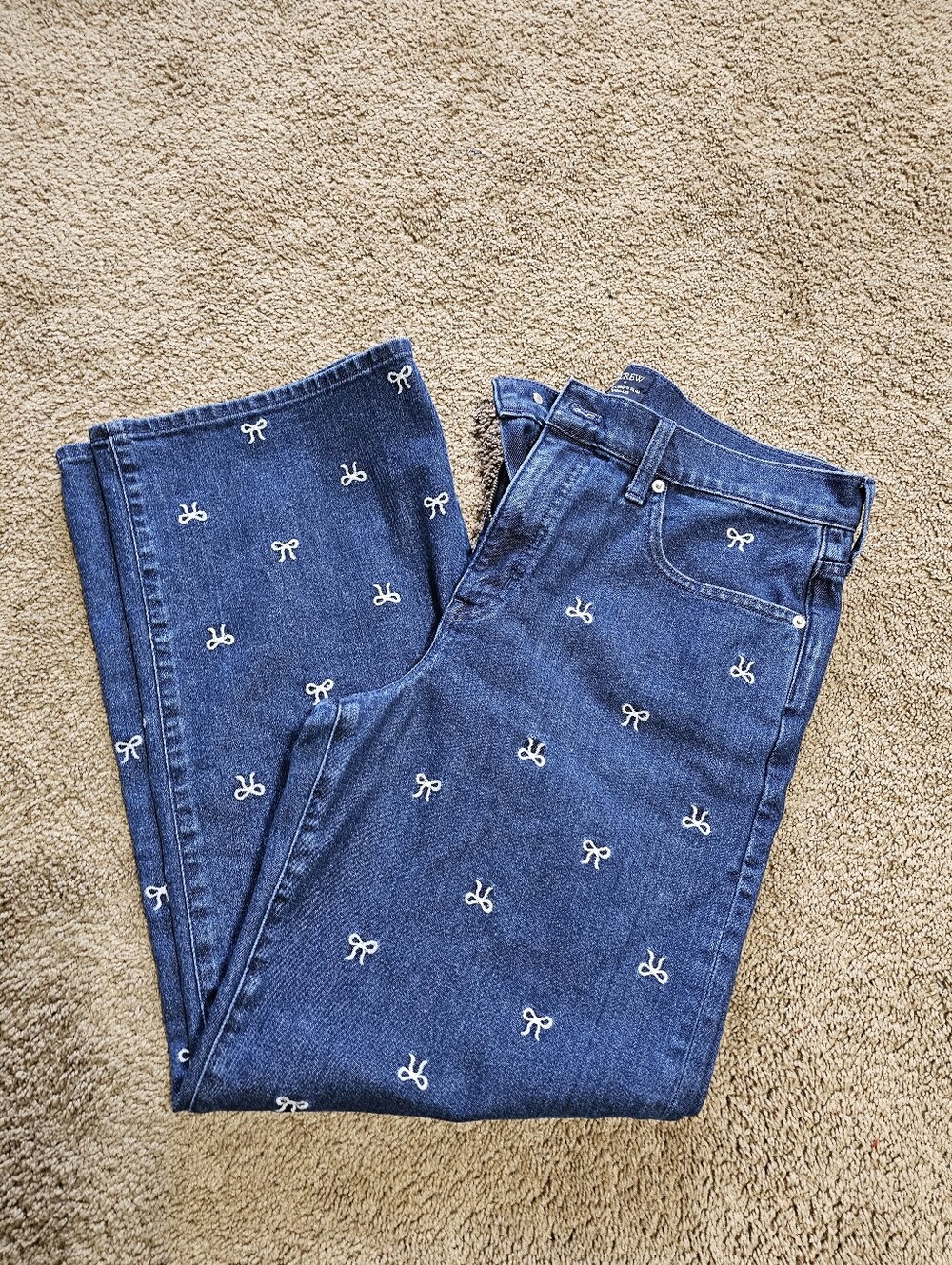 J Crew Slim Wide Leg Jeans Womens 30Blue Denim Bow Embroidered Cotton